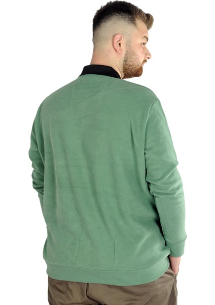 Erkek Sweatshirt Polo Yaka Düz Renk Çağla Renk Uzun Kol Konforlu Tasarım modelleri