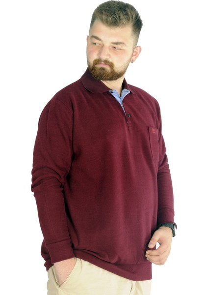 Erkek Sweat Polo Cepli Selanik Basic 20441 Bordo