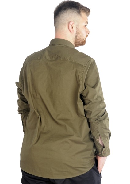 Büyük Beden Erkek Klasik Gömlek Likralı 20351 Haki modelleri