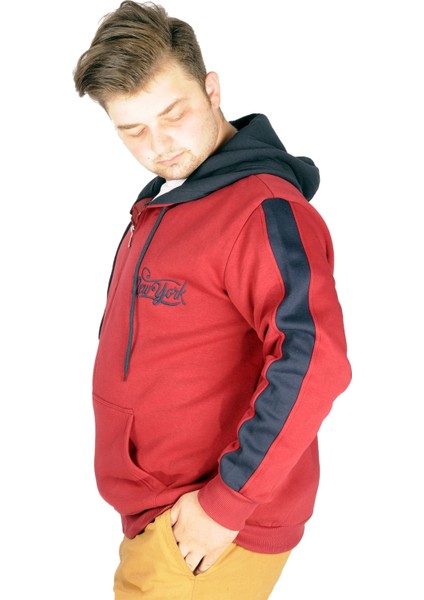 Büyük Beden Erkek Sweatshirt Vintage Newyork 21504 Bordo modelleri