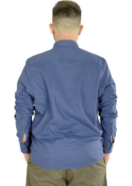 Büyük Beden Erkek Keten Cepli Gömlek 20386 Indigo fiyatları