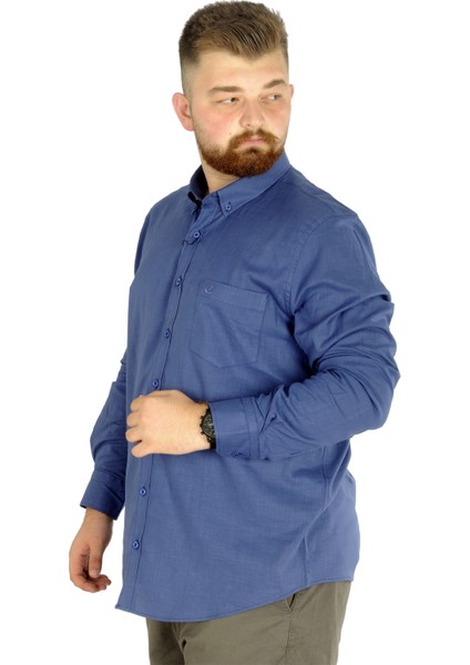 Büyük Beden Erkek Keten Cepli Gömlek 20386 Indigo modelleri