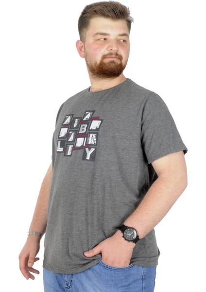 Mode Xl Büyük Beden T-Shirt Bisiklet Yaka Complex City 22170 Antramelanj