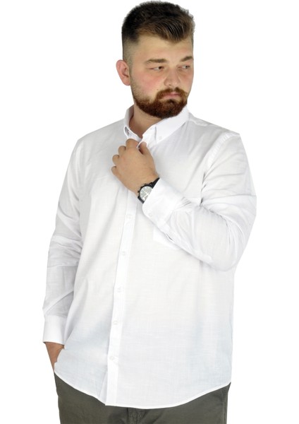 Büyük Beden Erkek Keten Cepli Gömlek 20386 Beyaz fırsatları