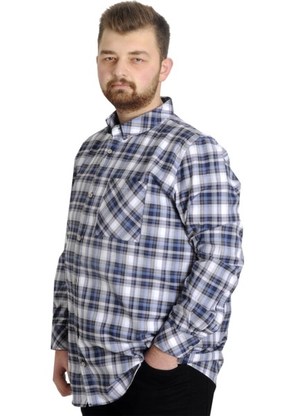 Büyük Beden Erkek Gömlek Ekose Uzun Kollu 23300 Gri fiyatları