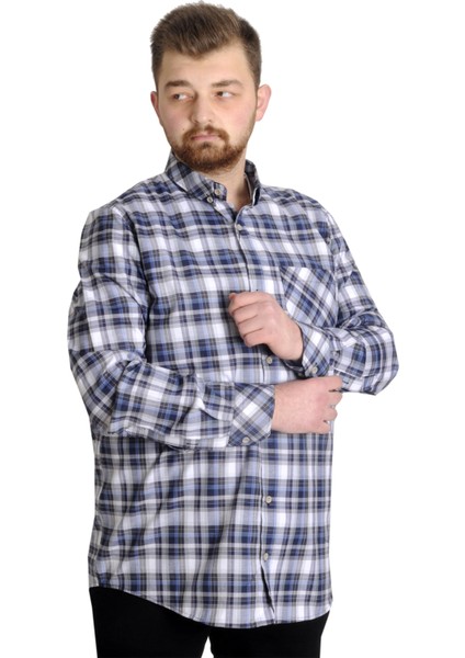 Büyük Beden Erkek Gömlek Ekose Uzun Kollu 23300 Gri modelleri