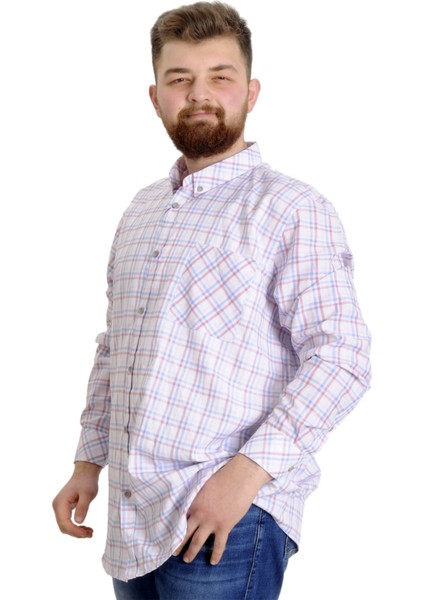 Büyük Beden Erkek Gömlek Ekose Uzun Kollu 23300 Somon