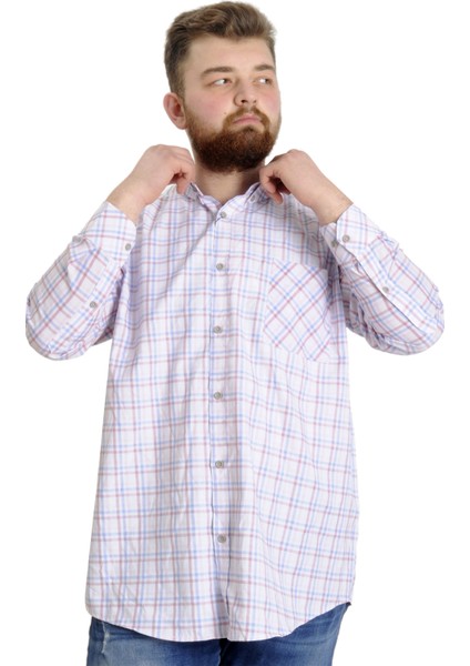 Büyük Beden Erkek Gömlek Ekose Uzun Kollu 23300 Somon modelleri