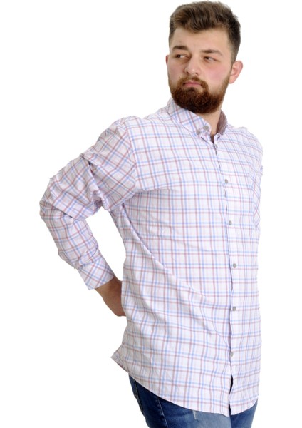 Büyük Beden Erkek Gömlek Ekose Uzun Kollu 23300 Somon fırsatları