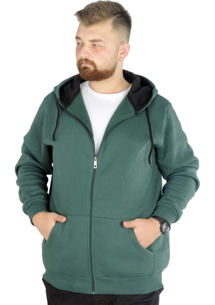 Mode Xl Erkek Sweatshirt Kapşonlu Zippered Basic 20543 Nefti