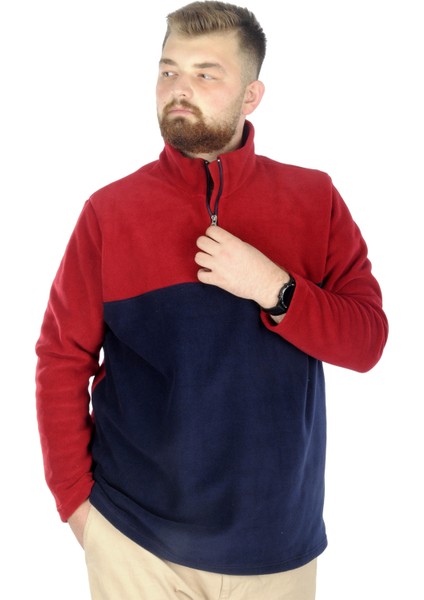 Erkek Sweat Polo Yaka Yarım Fermuarlı Polar 22552 Bordo