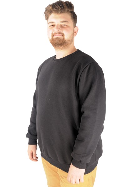 Erkek Sweatshirt Bisiklet Yaka Siyah Renk Geri Dönüşümlü Uzun Kol Tasarım