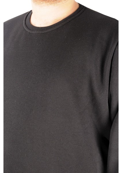 Erkek Sweatshirt Bisiklet Yaka Siyah Renk Geri Dönüşümlü Uzun Kol Tasarım fırsatları