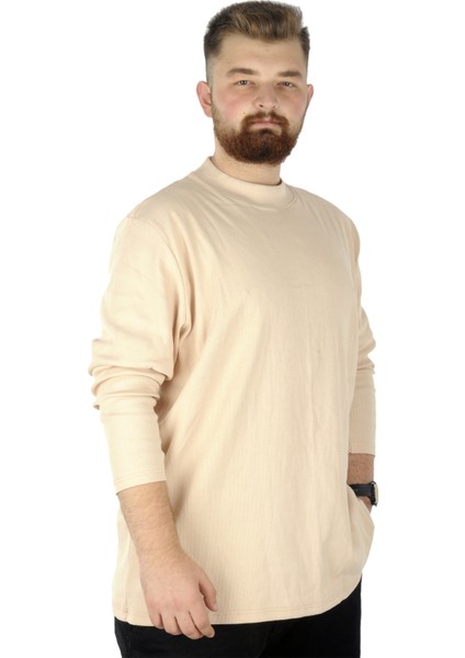 Büyük Beden Uzun Kol Yarım Balıkçı Kazak 22558 Bej modelleri