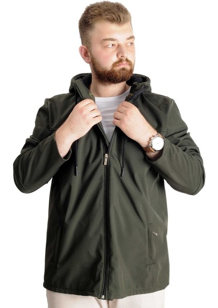 Büyük Beden Softshell Waterproff Kapşonlu Mont 21235 Haki