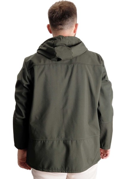 Büyük Beden Softshell Waterproff Kapşonlu Mont 21235 Haki