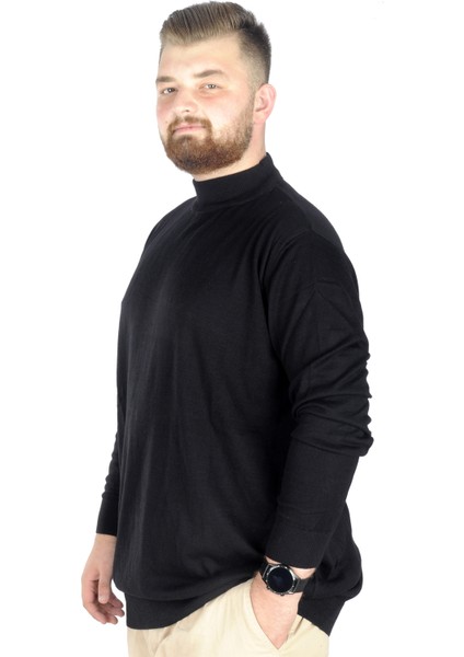 Büyük Beden Kazak Erkek Yarım Balıkçı Dik Yaka Siyah Renk Günlük Kullanım İçin fiyatları