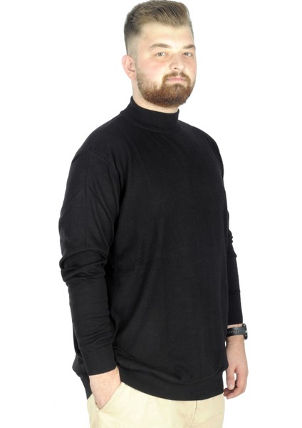 Büyük Beden Kazak Erkek Yarım Balıkçı Dik Yaka Siyah Renk Günlük Kullanım İçin modelleri