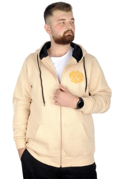 Erkek Sweat Kapşonlu Fermuarlı Karmashek 22538 Bej