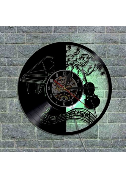 Müzik Vinil Kayıt Duvar Saati - Müzik Aleti Keman Piyano LED Işık Duvar Saati - Vinil Saat - Oturma Odası Duvar Dekoru - Müzik Aşığı Için Hediyeler (Yurt Dışından) fırsatları