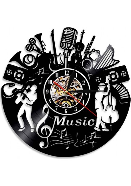Müzik Vinil Plak Duvar Saati - Müzik Aletleri Vinil Duvar Saati - Vinil Saat - Oturma Odası Duvar Dekoru - Müzik Aşığı Için Benzersiz Hediyeler (Yurt Dışından)