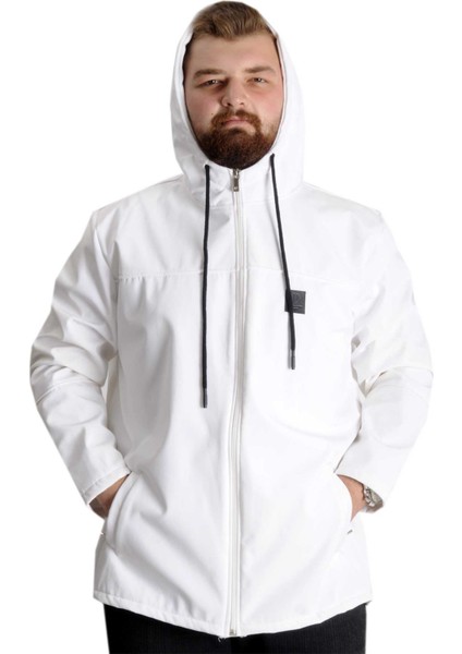 Büyük Beden Softshell Waterproff Kapşonlu Mont 21235 Beyaz