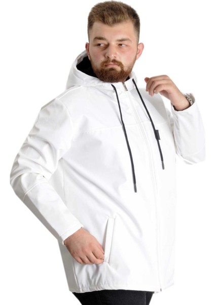 Büyük Beden Softshell Waterproff Kapşonlu Mont 21235 Beyaz modelleri