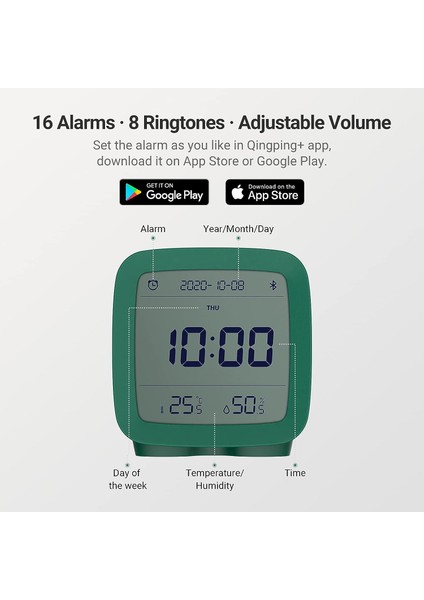 Qingping Akıllı Bluetooth Dijital Çalar Saat, Çoklu Alarmlı, Pille Çalışan Küçük Çalar Saat, Yatak Odası Için Sıcaklık ve Nem Göstergeli, Uygulama Yoluyla Kolay Ayarlar (Yeşil) (Yurt Dışından) modelleri