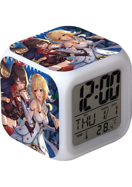 Game Yuanshen Çalar Saat LED Kare Saat Zaman, Sıcaklık, Alarm, Tarih ile Dijital Çalar Saat (Yurt Dışından)