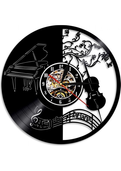 Müzik Vinil Plak Duvar Saati - Müzik Aleti Keman Piyano Duvar Saati - Vinil Saat - Oturma Odası Duvar Dekoru - Müzik Aşığı Için Benzersiz Hediyeler (Yurt Dışından)