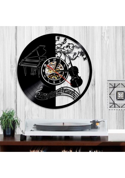 Müzik Vinil Plak Duvar Saati - Müzik Aleti Keman Piyano Duvar Saati - Vinil Saat - Oturma Odası Duvar Dekoru - Müzik Aşığı Için Benzersiz Hediyeler (Yurt Dışından)