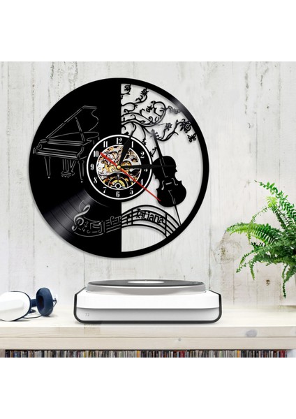 Müzik Vinil Plak Duvar Saati - Müzik Aleti Keman Piyano Duvar Saati - Vinil Saat - Oturma Odası Duvar Dekoru - Müzik Aşığı Için Benzersiz Hediyeler (Yurt Dışından)