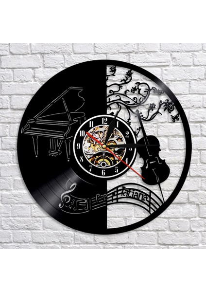 Müzik Vinil Plak Duvar Saati - Müzik Aleti Keman Piyano Duvar Saati - Vinil Saat - Oturma Odası Duvar Dekoru - Müzik Aşığı Için Benzersiz Hediyeler (Yurt Dışından)
