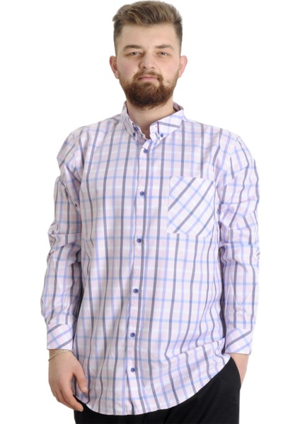 Büyük Beden Erkek Gömlek Ekose Uzun Kollu 23300 Krem