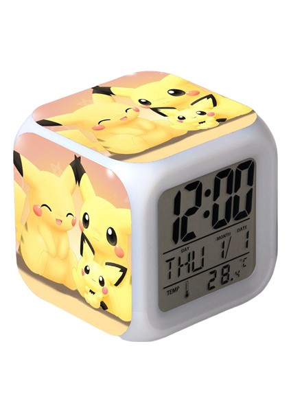 Pikachu Renkli Çalar Saat LED Kare Saat Zaman, Sıcaklık, Alarm, Tarih ile Dijital Çalar Saat (Yurt Dışından)