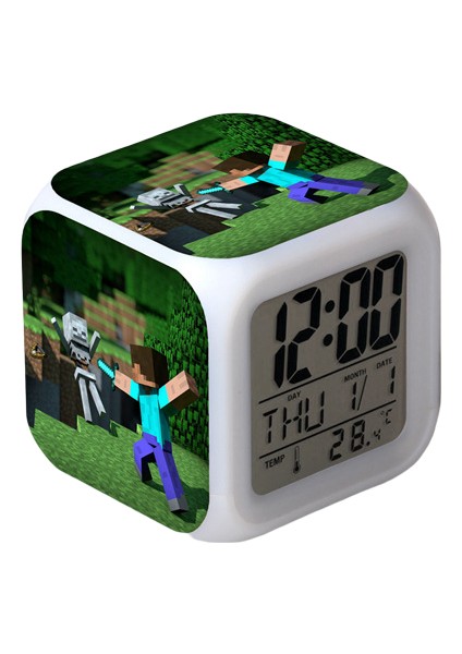 Anime Çalar Saat Tek Parça LED Kare Saat Zaman, Sıcaklık, Alarm, Tarih ile Dijital Çalar Saat (Yurt Dışından)