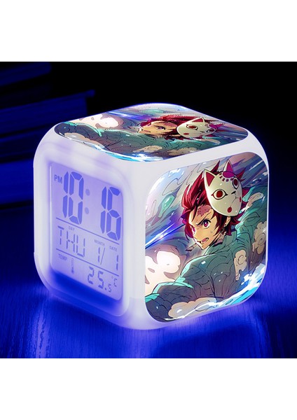 Anime Ghost Slayer Renkli Çalar Saat LED Kare Saat Zaman, Sıcaklık, Alarm, Tarih ile Dijital Çalar Saat (Yurt Dışından)