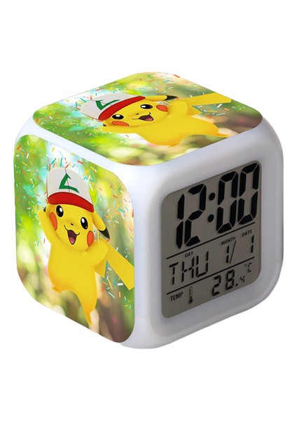 Pikachu Renkli Çalar Saat LED Kare Saat Zaman, Sıcaklık, Alarm, Tarih ile Dijital Çalar Saat (Yurt Dışından)