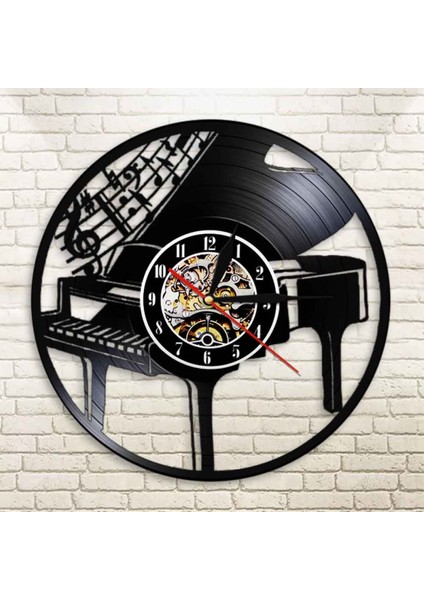 Müzik Vinil Plak Duvar Saati - Piyano Desenli Vinil Duvar Saati - Vinil Saat - Oturma Odası Duvar Dekoru - Müzik Severler Için Benzersiz Hediyeler (Yurt Dışından)