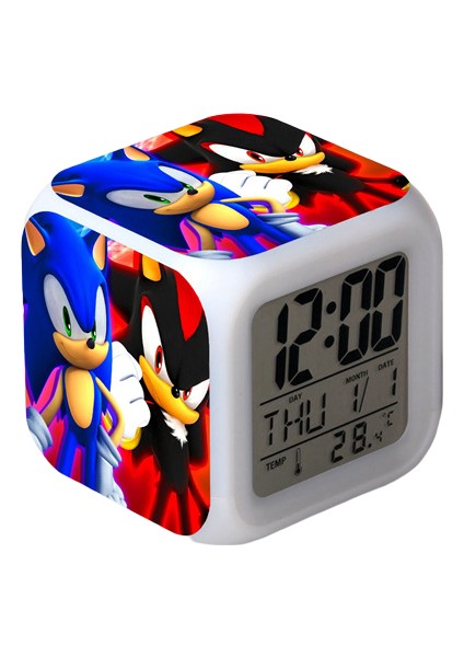 Sonic The Hedgehog Renkli Çalar Saat LED Kare Saat Zaman, Sıcaklık, Alarm, Tarih ile Dijital Çalar Saat (Yurt Dışından)