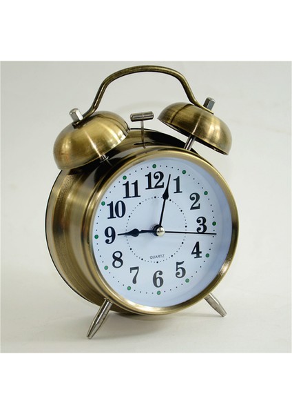 Çalar Saat Retro Bakır Metal 4" Süper Yüksek Sesli Kuvars Pil, Komodin Için Uygun Retro Sessiz Eski Moda Dekoratif Masa (Yurt Dışından)