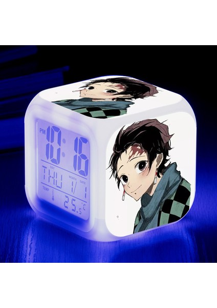 Anime Ghost Slayer Renkli Çalar Saat LED Kare Saat Zaman, Sıcaklık, Alarm, Tarih ile Dijital Çalar Saat (Yurt Dışından)