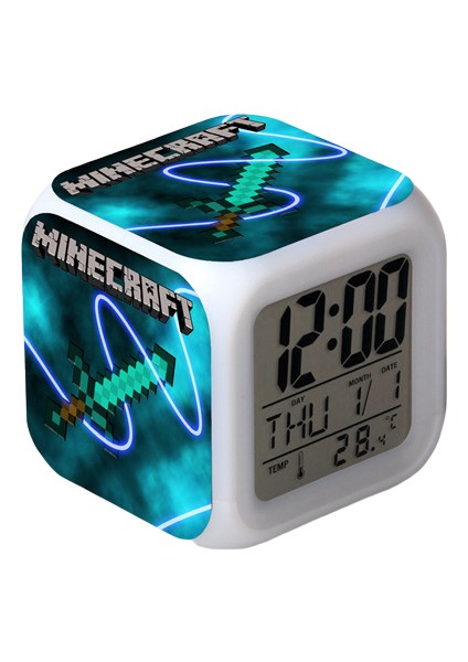 Anime Çalar Saat Tek Parça LED Kare Saat Zaman, Sıcaklık, Alarm, Tarih ile Dijital Çalar Saat (Yurt Dışından)