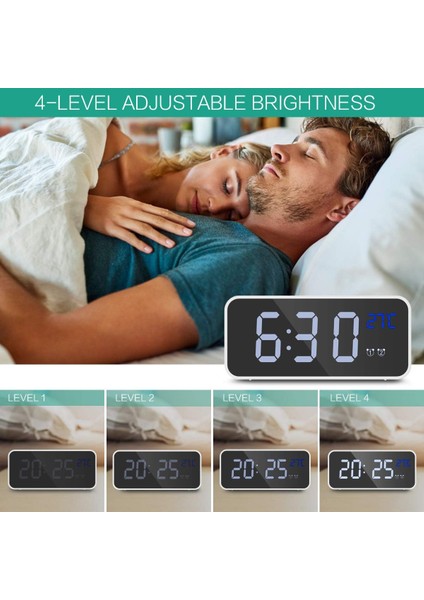 Dijital Çalar Saat, Ayna LED Müzikli Dijital Saat, Ses Kontrolü, 4 Ayarlanabilir Parlaklık, Çift Alarm, Sıcaklık, Erteleme, Yatak Odası, Başucu, Ofis, Çocuklar, Yaşlılar Için USB Ş (Yurt Dışından) fırsatları