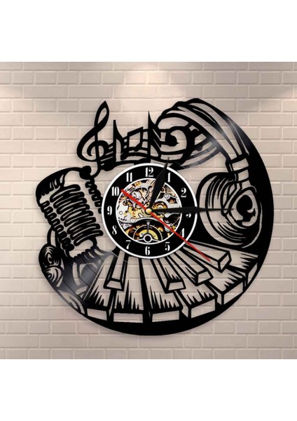 Müzik Vinil Kayıt Duvar Saati - Mikrofon Kesim Desenli Vinil Duvar Saati - Vinil Saat - Oturma Odası Duvar Dekoru - Müzik Aşığı Için Benzersiz Hediyeler (Yurt Dışından)