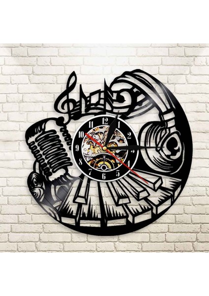 Müzik Vinil Kayıt Duvar Saati - Mikrofon Kesim Desenli Vinil Duvar Saati - Vinil Saat - Oturma Odası Duvar Dekoru - Müzik Aşığı Için Benzersiz Hediyeler (Yurt Dışından)