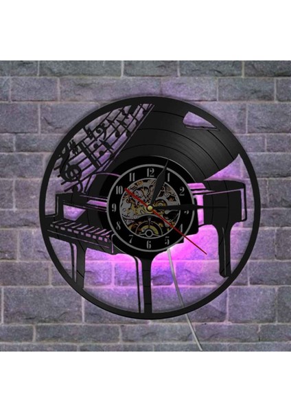 Müzik Vinil Plak Duvar Saati - Piyano Desenli LED Işık Duvar Saati - Vinil Saat - Oturma Odası Duvar Dekoru - Müzik Aşığı Için Benzersiz Hediyeler (Yurt Dışından)
