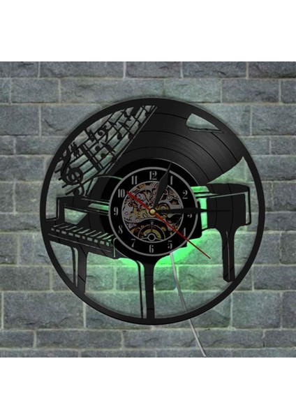 Müzik Vinil Plak Duvar Saati - Piyano Desenli LED Işık Duvar Saati - Vinil Saat - Oturma Odası Duvar Dekoru - Müzik Aşığı Için Benzersiz Hediyeler (Yurt Dışından)