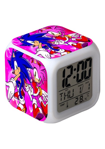 Sonic The Hedgehog Renkli Çalar Saat LED Kare Saat Zaman, Sıcaklık, Alarm, Tarih ile Dijital Çalar Saat (Yurt Dışından)