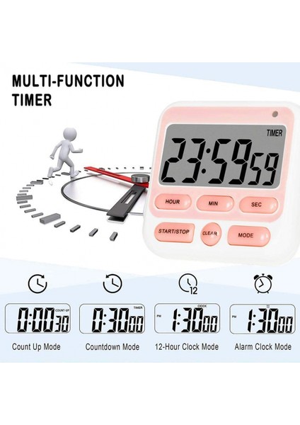 Dijital Mutfak Zamanlayıcısı, Açma/kapama Anahtarı, 12/24 Saat Saati ve Sessiz Zamanlayıcılar, Geniş LCD Ekran, Yüksek Sesli Alarm ve Güçlü Mıknatıs (Pembe) (Yurt Dışından)